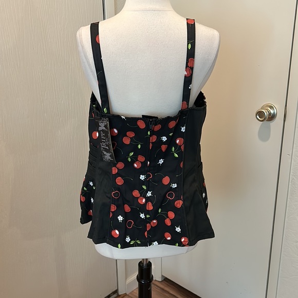 Tripp NYC Daang Goodman Cherry Print Black and Red Corset - Picture 3 of 10